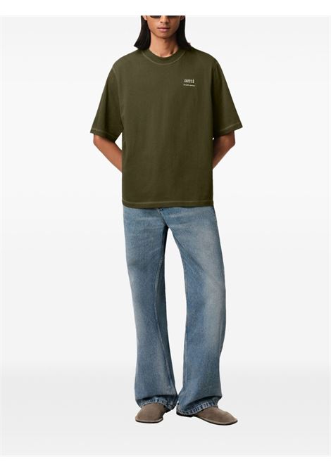 T-shirt con ricamo in verde Ami paris - uomo AMI PARIS | HTS048JE0119376